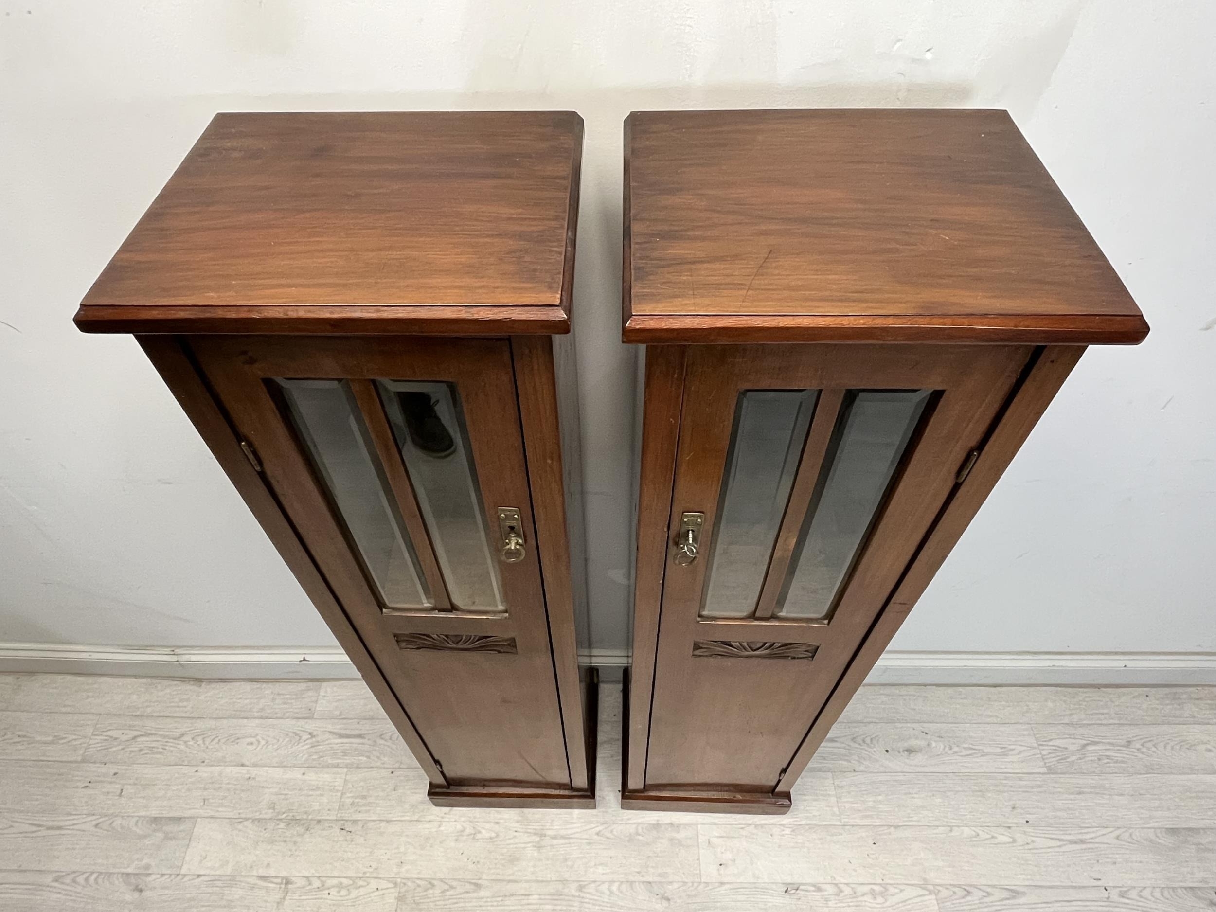 A pair of 19th century walnut north European pedestal display cabinets. H.129 W.33 D27cm - Image 2 of 10