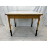 1960s kitchen dining table, mid century teak with Formica composite laminated top and draw leaf