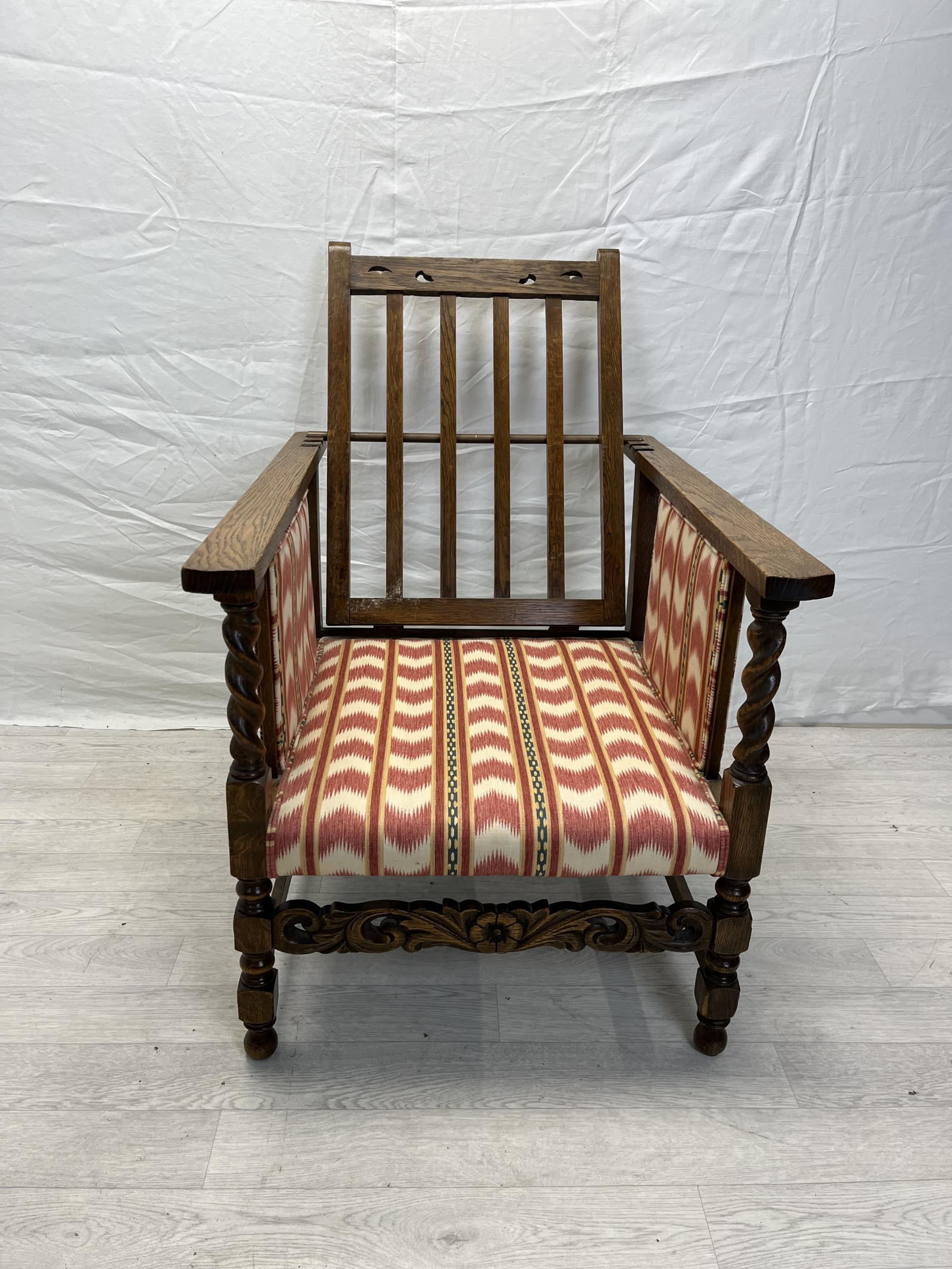 Armchair, mid century oak with reclining action. H.100cm.