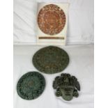 Three moulded Aztec items to do with the calendar. Largest Dia.29.5cm.