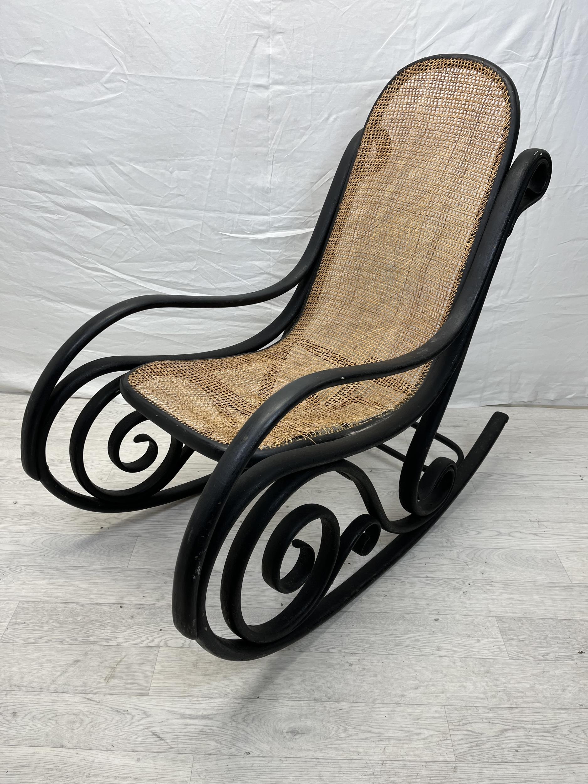 Rocking chair, 19th century Thonet style bentwood with caned seat. H.102cm. - Image 3 of 4