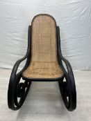 Rocking chair, 19th century Thonet style bentwood with caned seat. H.102cm.