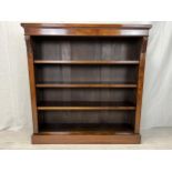 Dwarf open bookcase, mid 19th century figured walnut. H.117 W.114.5 D.27cm.