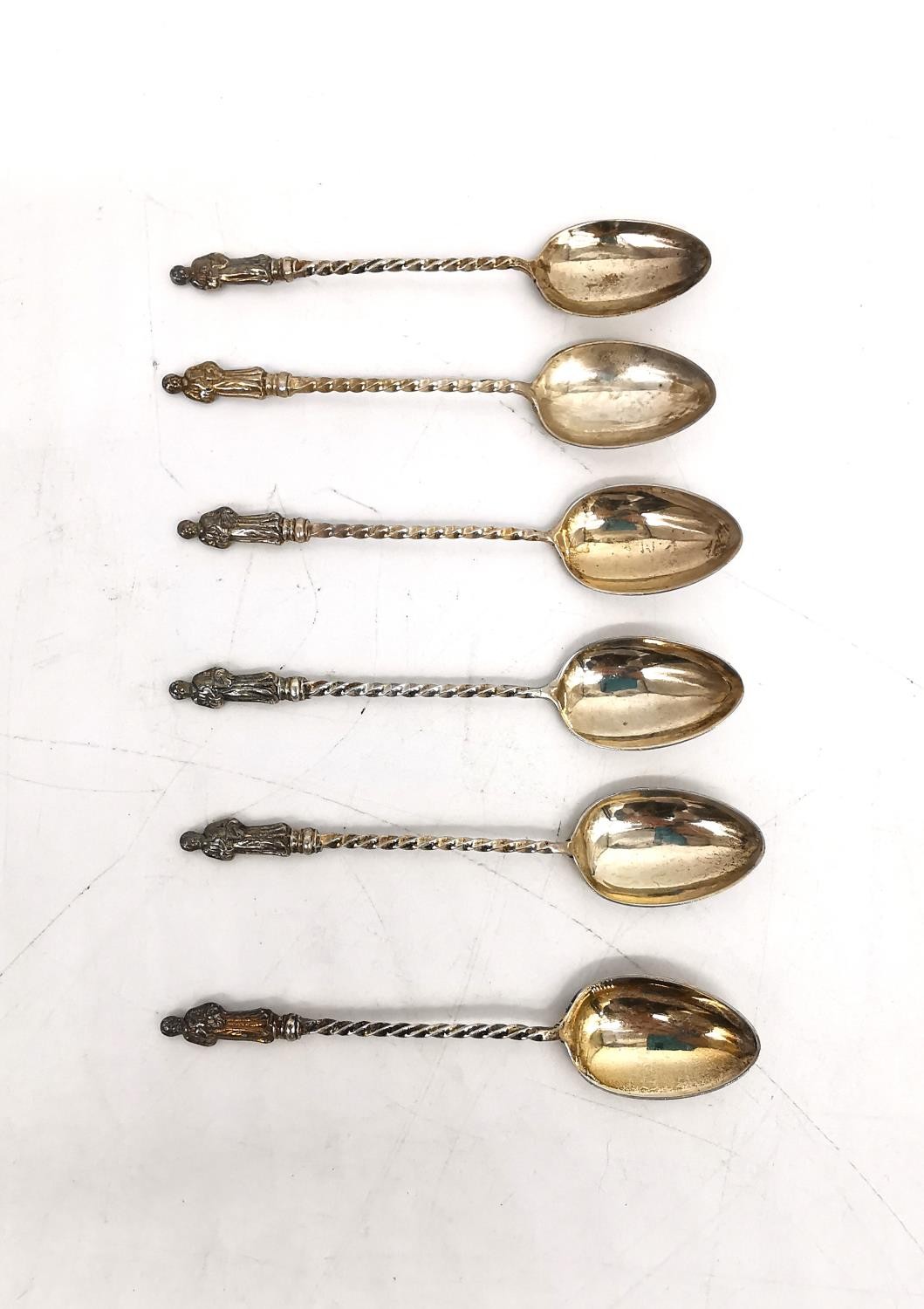 A leather cased set of six apostle design silver coffee spoons by Barker Brothers Silver Ltd and - Image 3 of 7