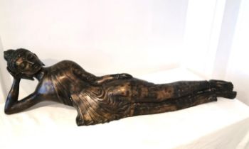 An early 20th century large brass reclining buddha. L.100 H.26 D.20cm.