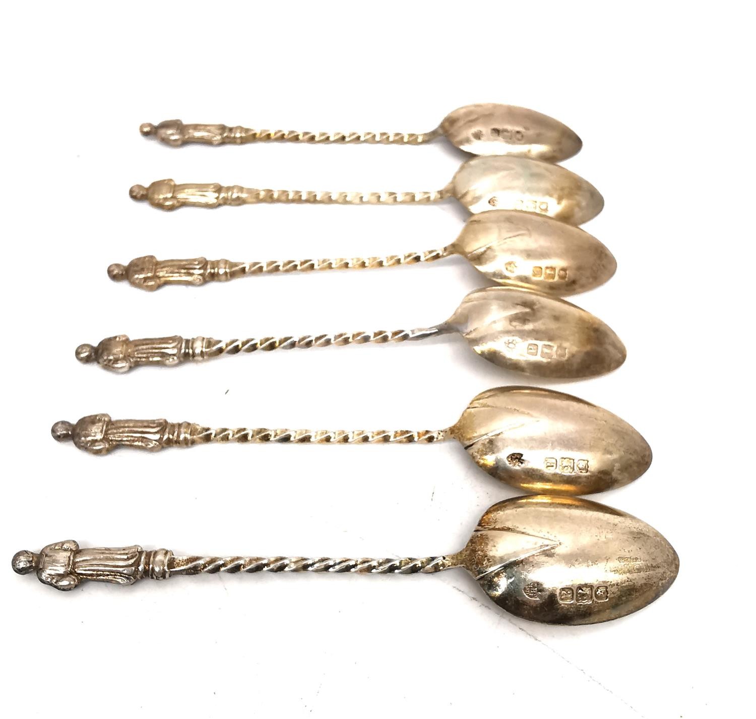 A leather cased set of six apostle design silver coffee spoons by Barker Brothers Silver Ltd and - Image 4 of 7