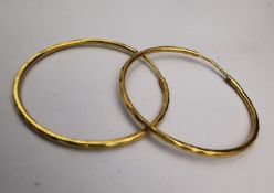 A pair of textured 22ct yellow gold bright cut hoop earrings. Hallmarked BJ, 916, Sheffield import