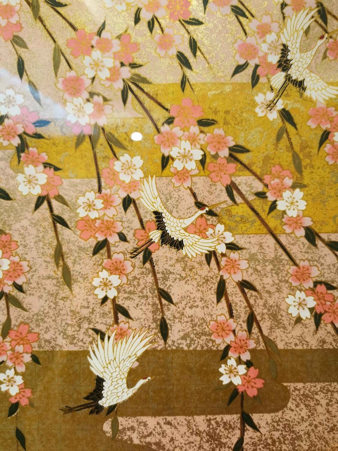 Sogara Yuzen, 'Flying Cranes', silk screen on Japanese paper. Framed and glazed. L.106 H.75cm. - Image 5 of 7