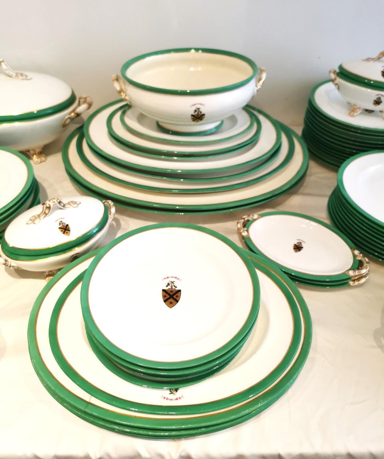 A 19th century hand painted large twelve person part dinner service with Christie coat of arms, - Image 3 of 10