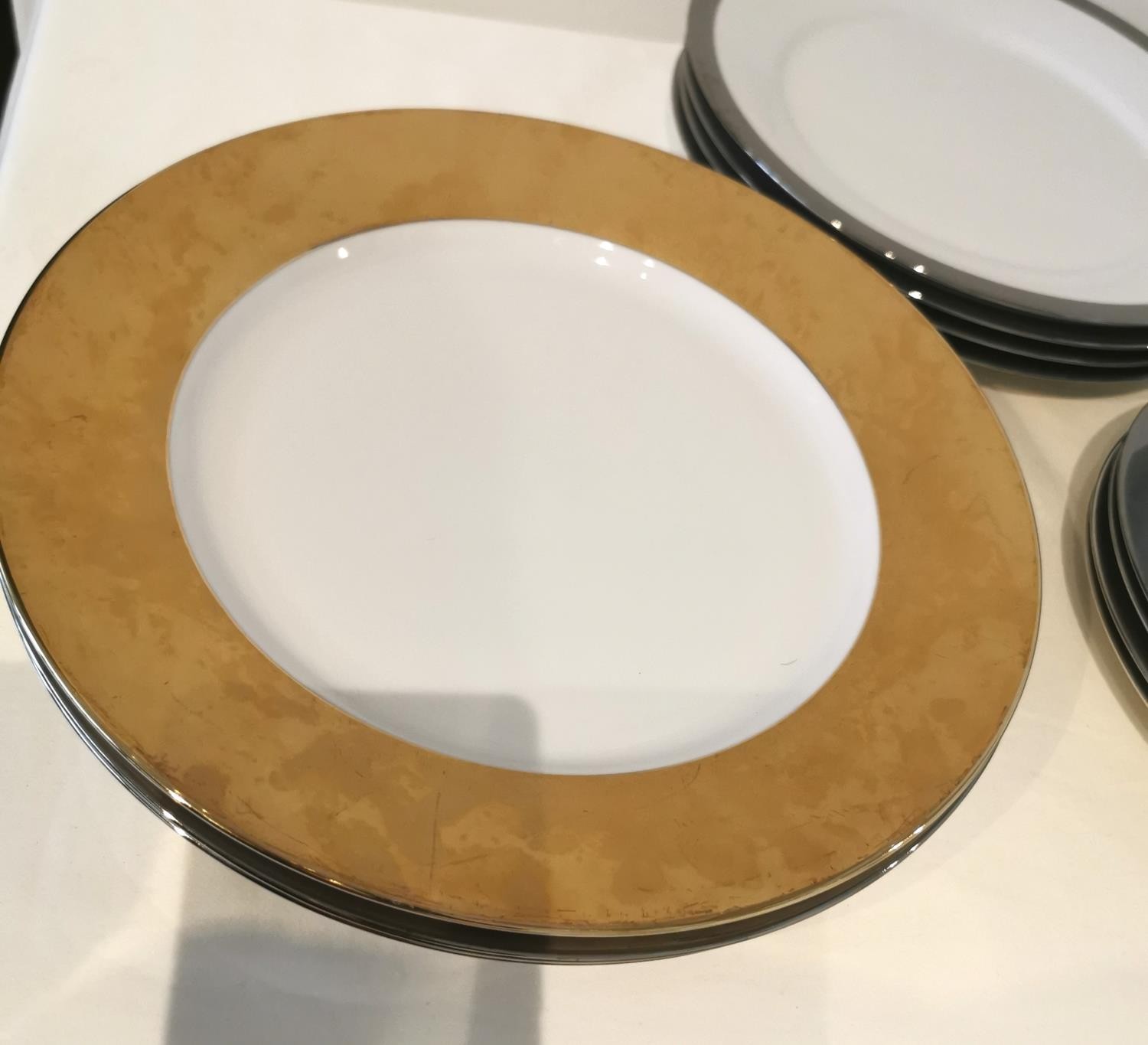 A Ralph Lauren 'Academy' pattern part dinner service and three Zrike gilded border large serving - Image 8 of 9