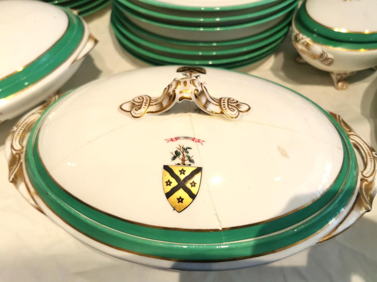 A 19th century hand painted large twelve person part dinner service with Christie coat of arms, - Image 9 of 10