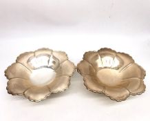 A pair of 1940s sterling silver floral form pedestal dishes by J B Chatterley & Sons Ltd with raised