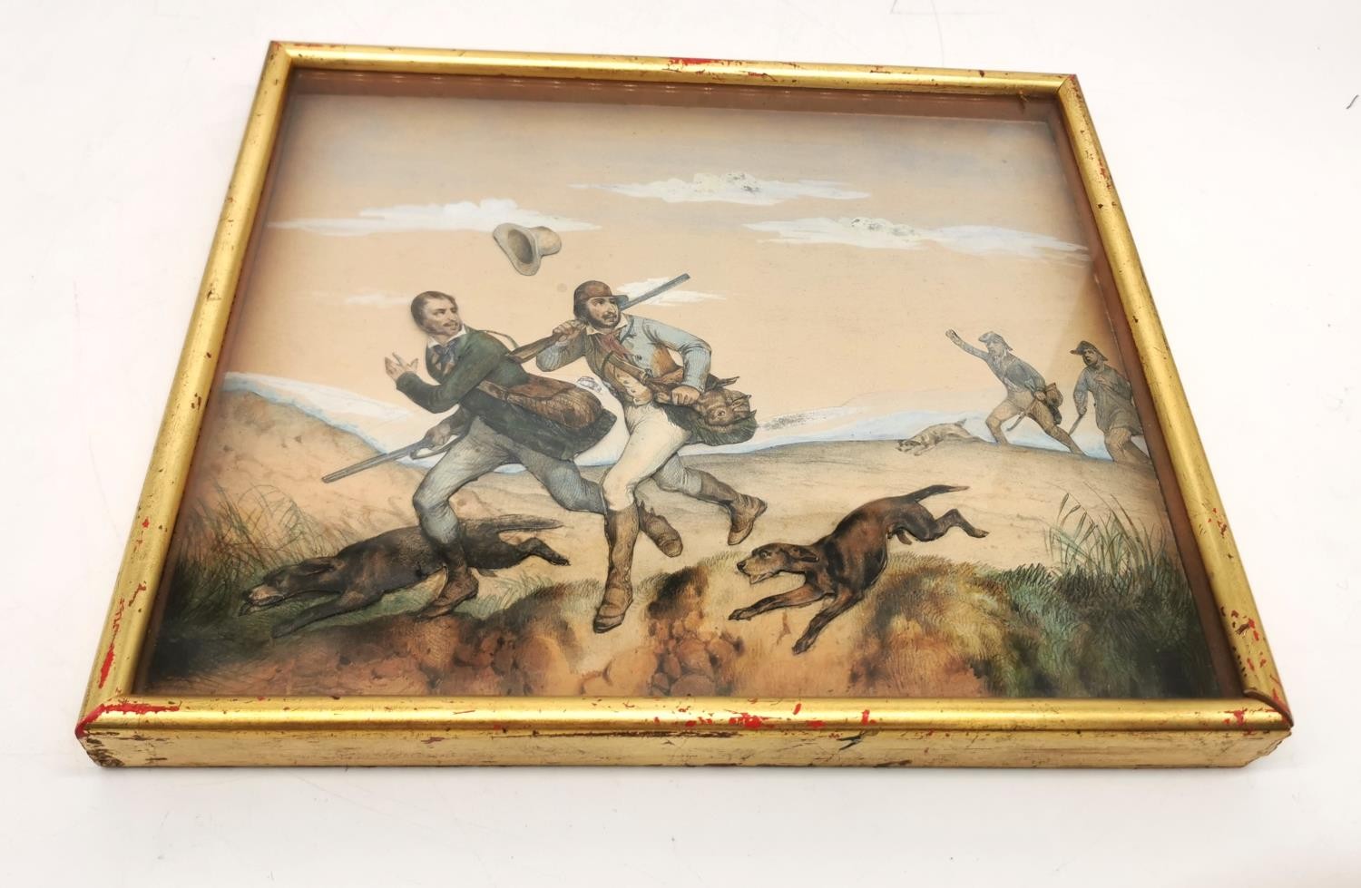 A pair of 19th century framed and glazed hand coloured and engraved collage hunting scene - Image 11 of 12