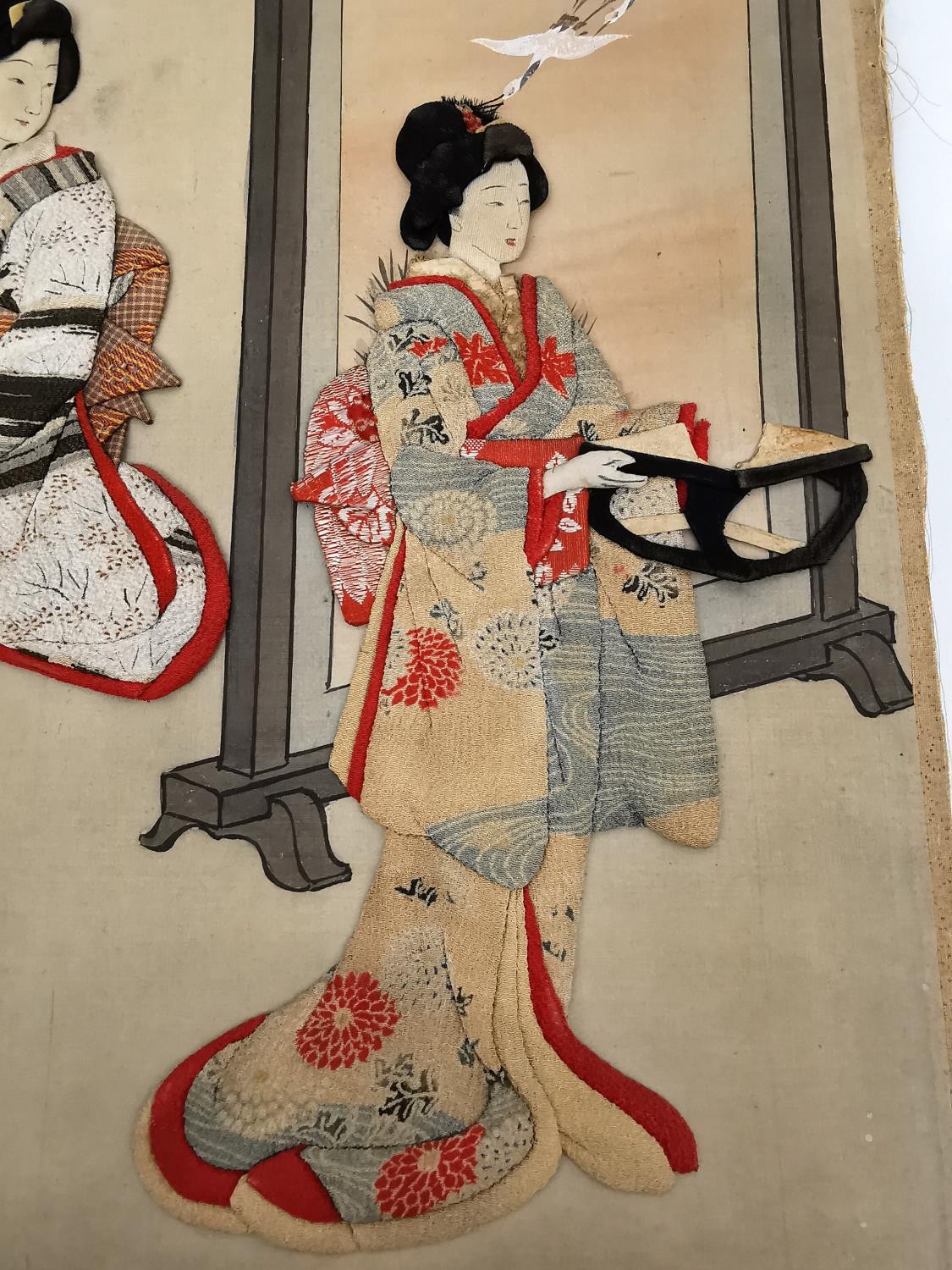 A Meji period Japanese fold out Oshie panels depicting scenes of Geishas receiving visitors. The - Image 8 of 11