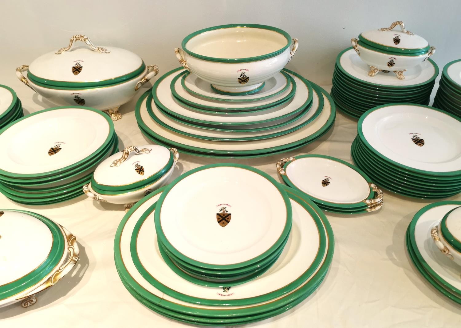 A 19th century hand painted large twelve person part dinner service with Christie coat of arms, - Image 6 of 10