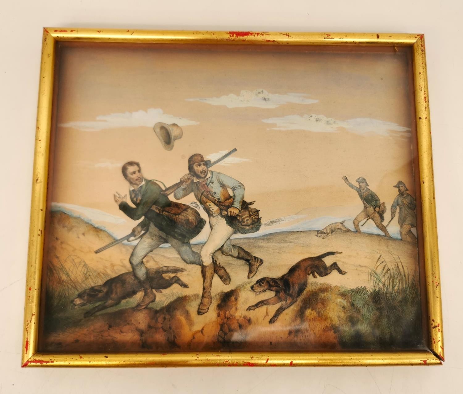 A pair of 19th century framed and glazed hand coloured and engraved collage hunting scene - Image 7 of 12