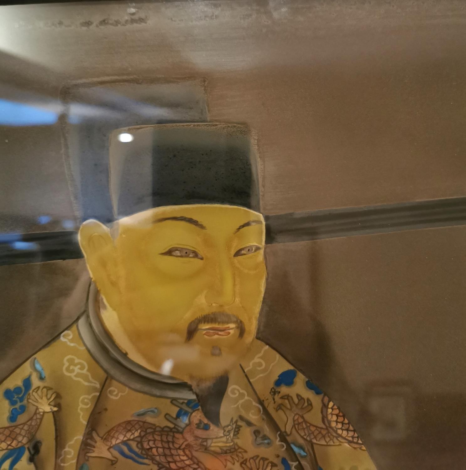 A framed and glazed 19th century gouache on paper of a Chinese Imperial Emperor dressed in his - Image 5 of 8
