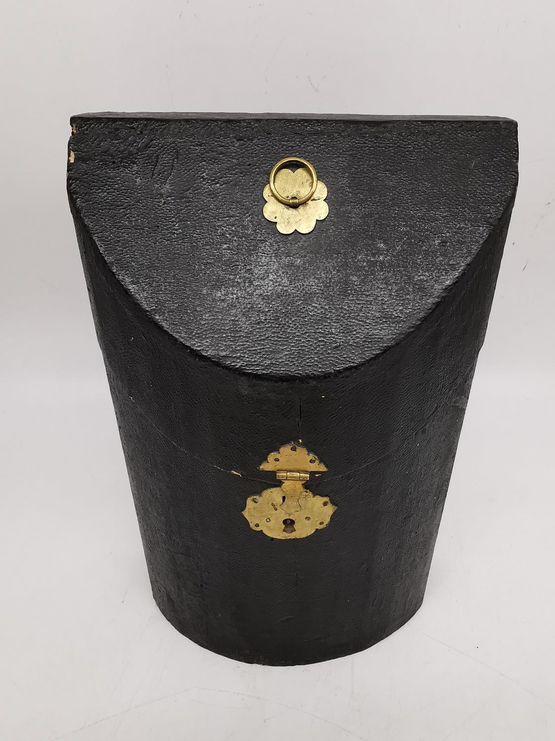 An 18th century leather effect knife box with marbled paper interior and brass fittings containing - Image 2 of 7