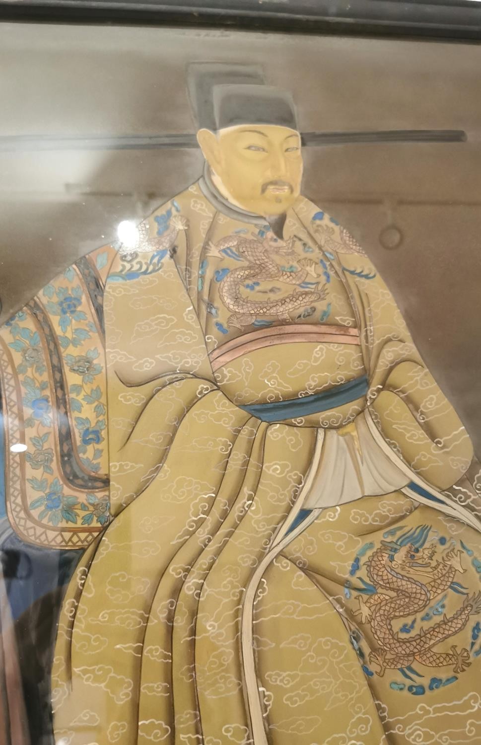 A framed and glazed 19th century gouache on paper of a Chinese Imperial Emperor dressed in his - Image 4 of 8