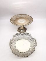 A pierced shell and foliate design silver tazza by Walker and Hall along with a pierced floral