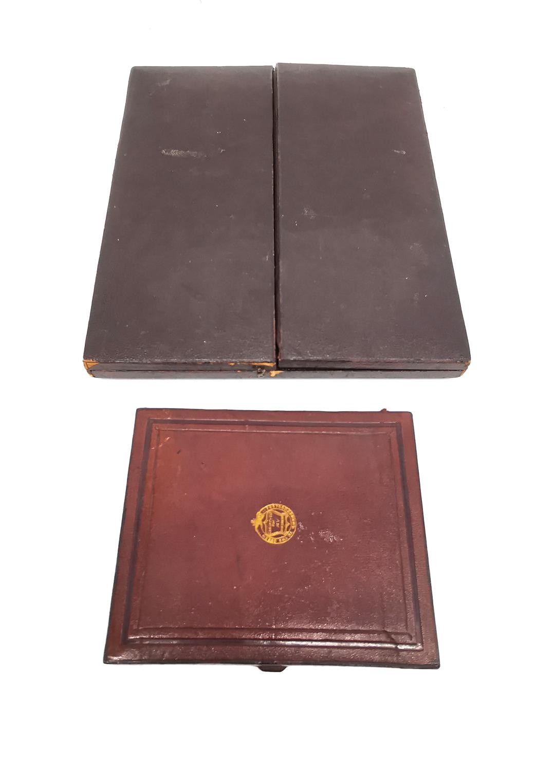 Two Victorian travelling leather photo frames with burgundy velvet and gilding, one containing a - Image 3 of 9