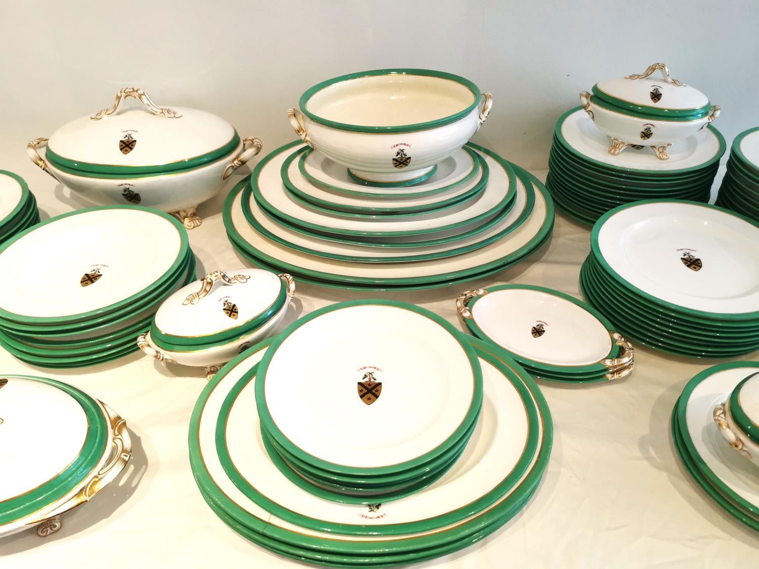 A 19th century hand painted large twelve person part dinner service with Christie coat of arms, - Image 7 of 10