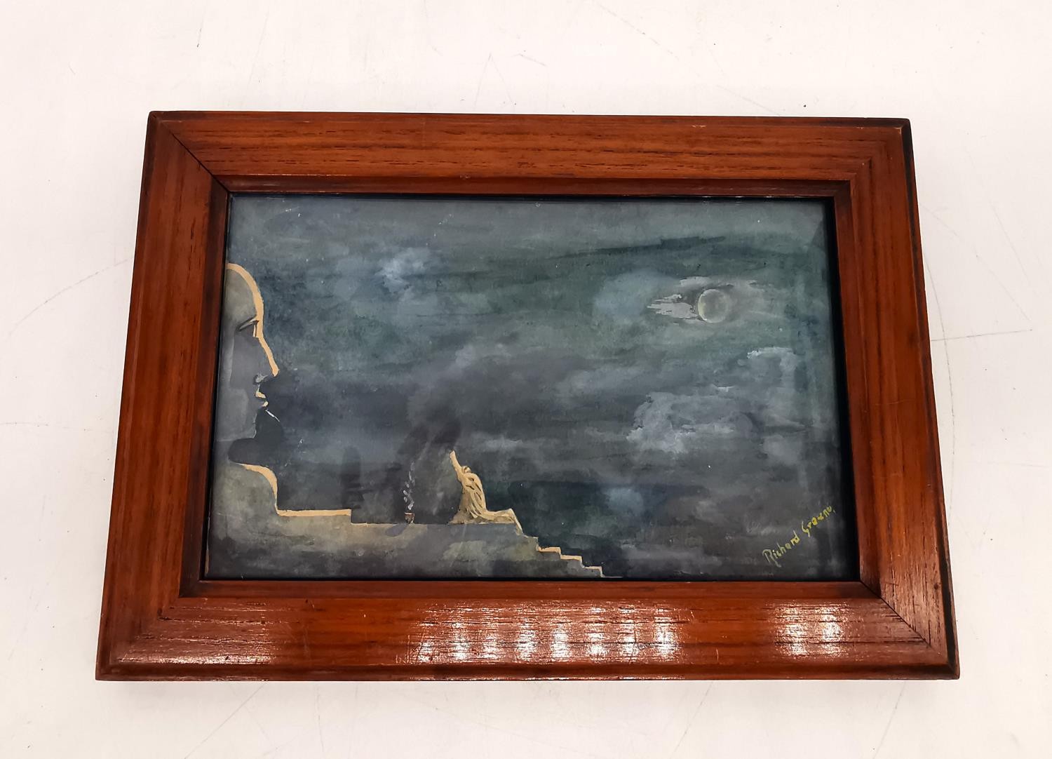 A framed and glazed surrealist water colour signed Richard Greenough along with an unsigned water - Image 4 of 8