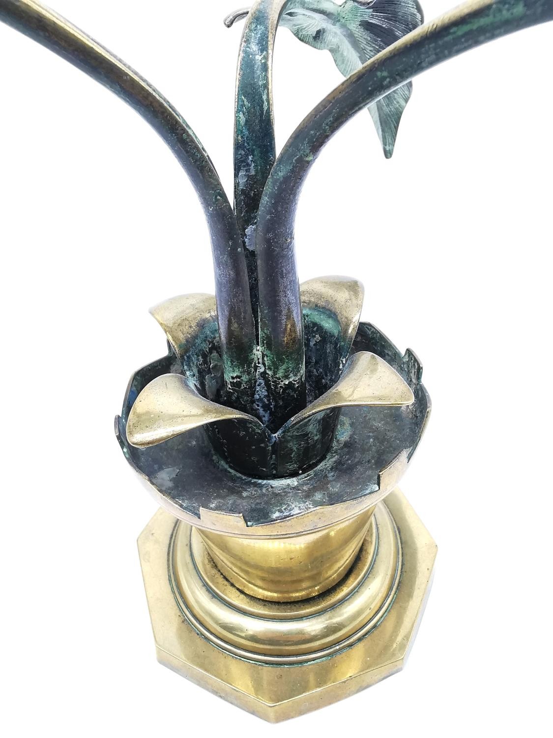 A brass trench art Alocasia plant in a pot made from a brass artillery shell along with a - Image 6 of 10