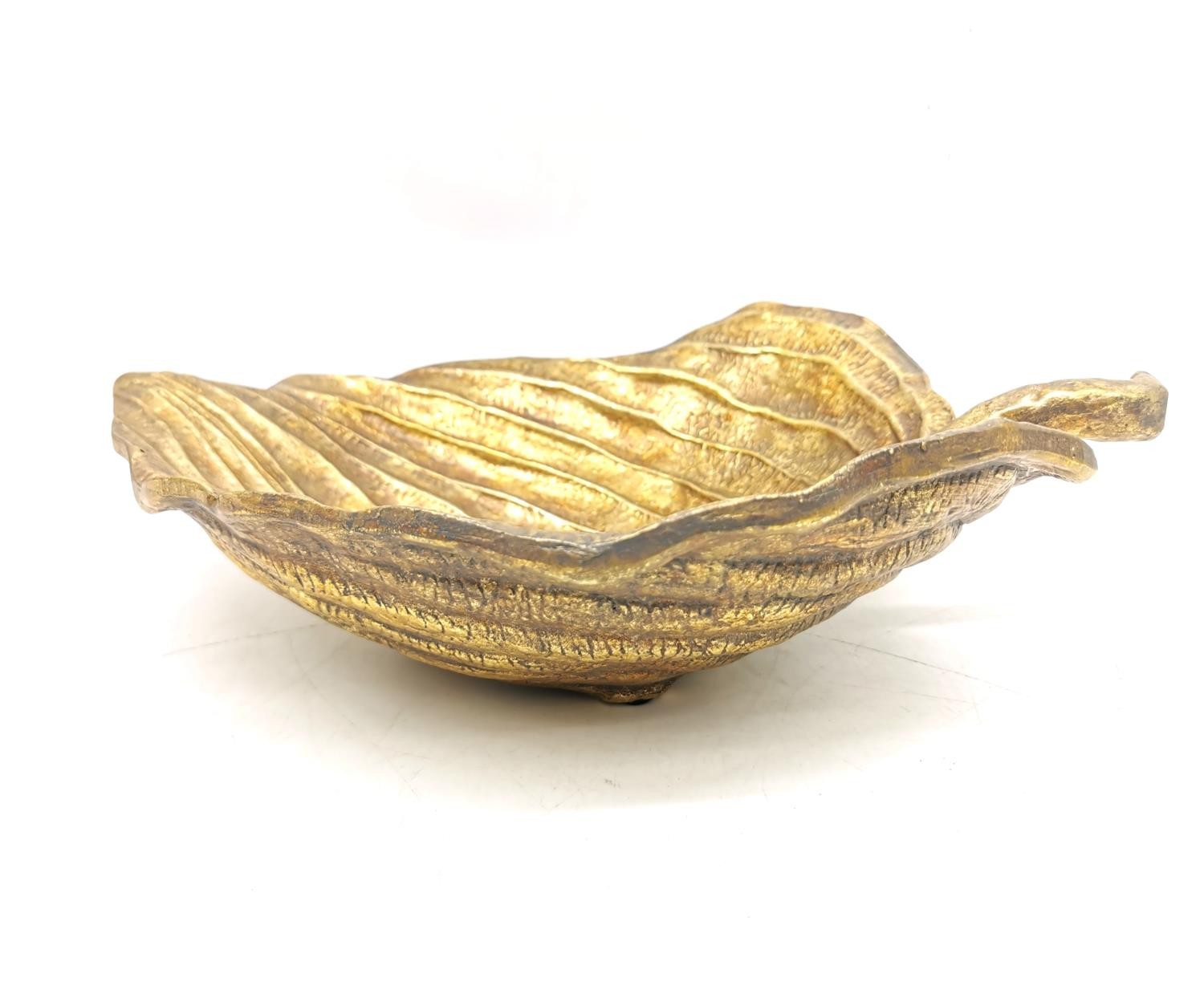 A Michael Aram gilded sculptural leaf bowl, signed to underside of stalk and two 19th century carved - Image 4 of 8