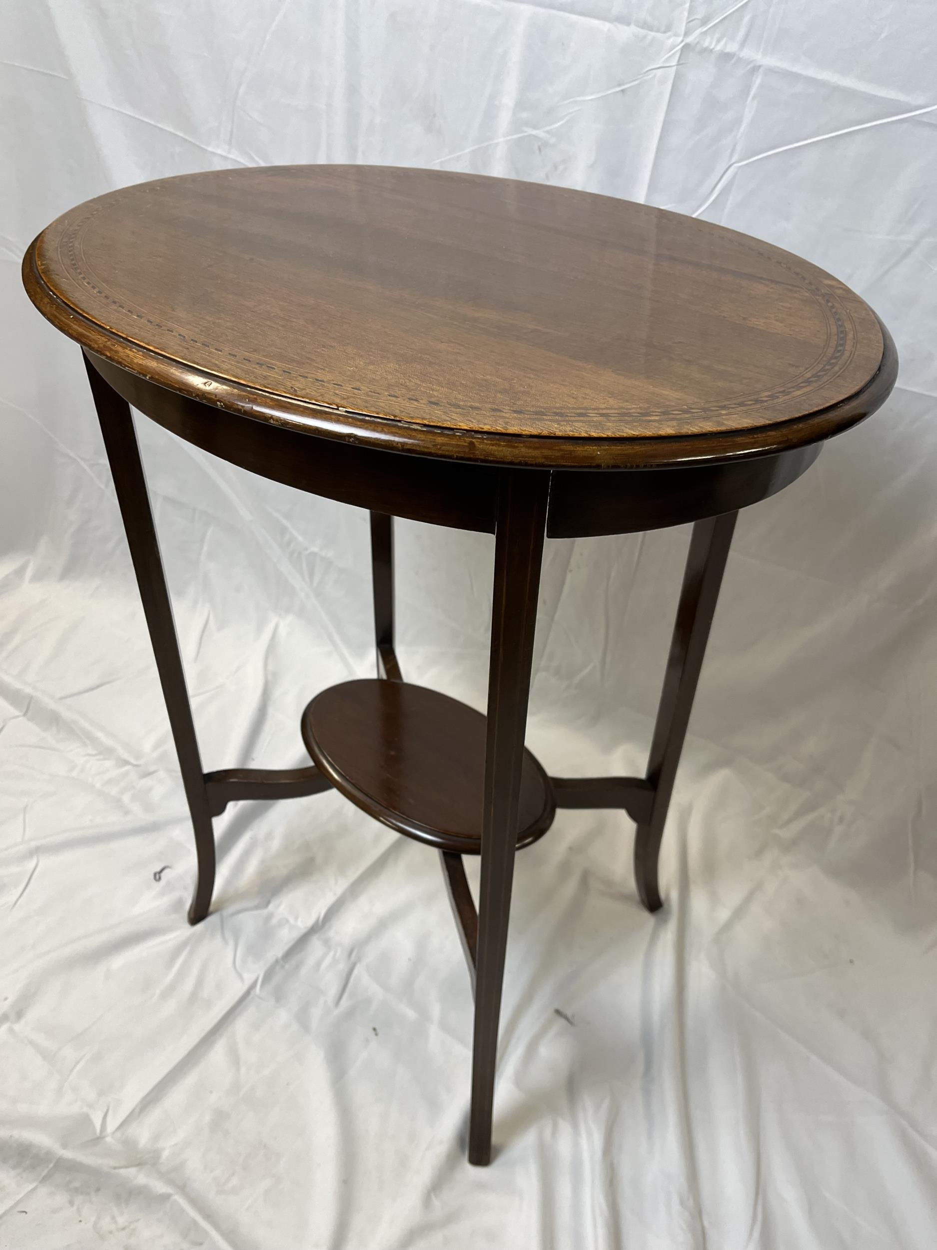 Lamp or occasional table, Edwardian mahogany and satinwood inlaid. H.71 W.62 D.45cm. - Image 3 of 4