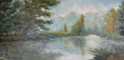 Framed oil on canvas, riverscape, signed and dated V Zirakian. H.58 W.97cm.