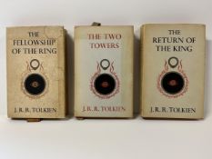 A set of 3 Tolkien Lord Of The Rings books. first-edition text from 1954.