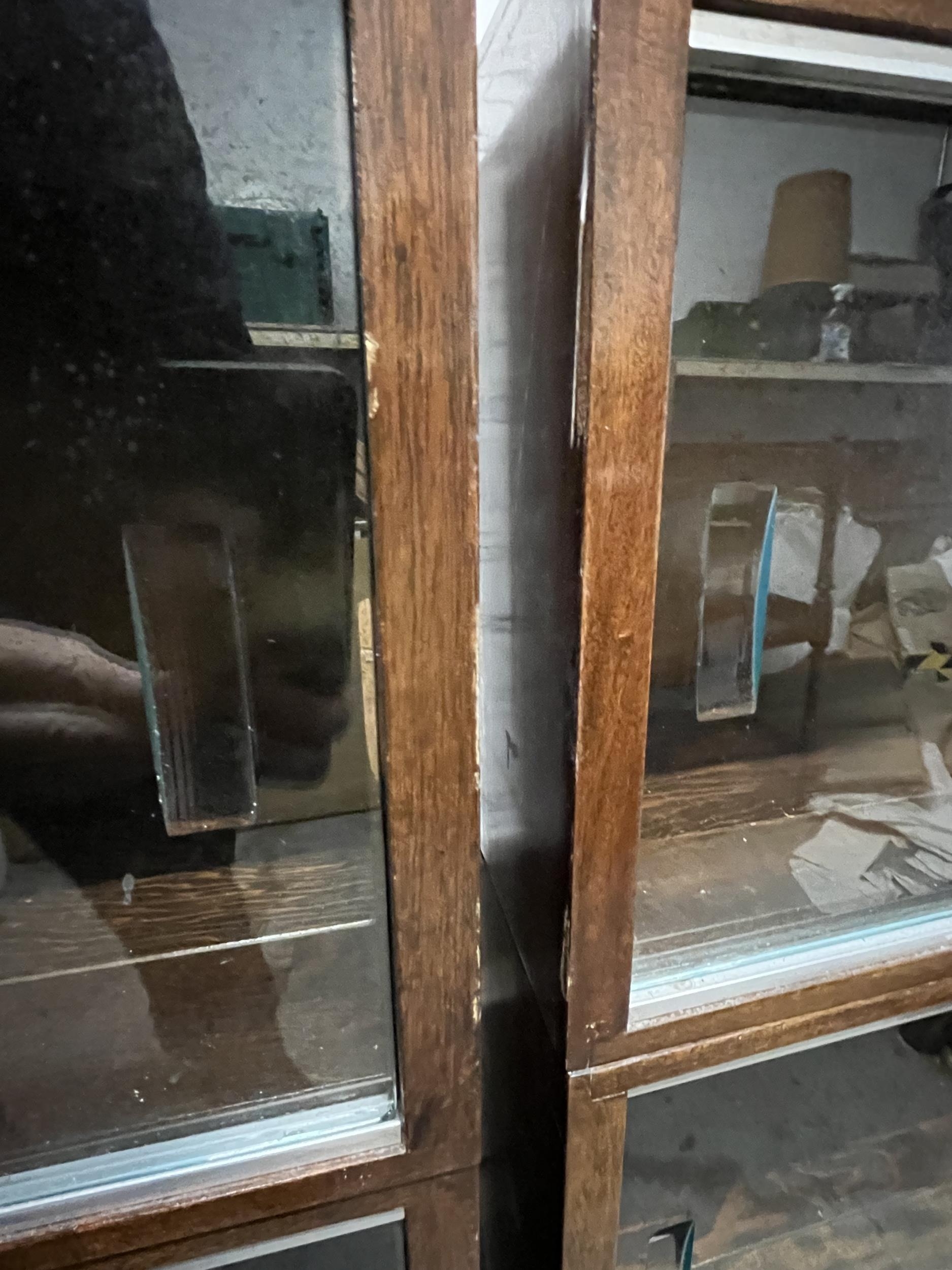 Bookcases, a pair mid century teak with plate glass sliding doors. H.121 W.89 D.23cm. - Image 3 of 5