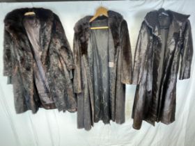 Three vintage mink and fur coats, sizes from left to right H.110 inside arm 32cm. H.120 inside arm