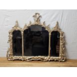 Overmantel mirror, Gilt metal Chinese Chippendale style with triple plates. H.71 W.84cm.