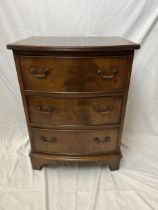 Chest, Georgian style flame mahogany bowfronted. H.72 W.54 D.43cm.