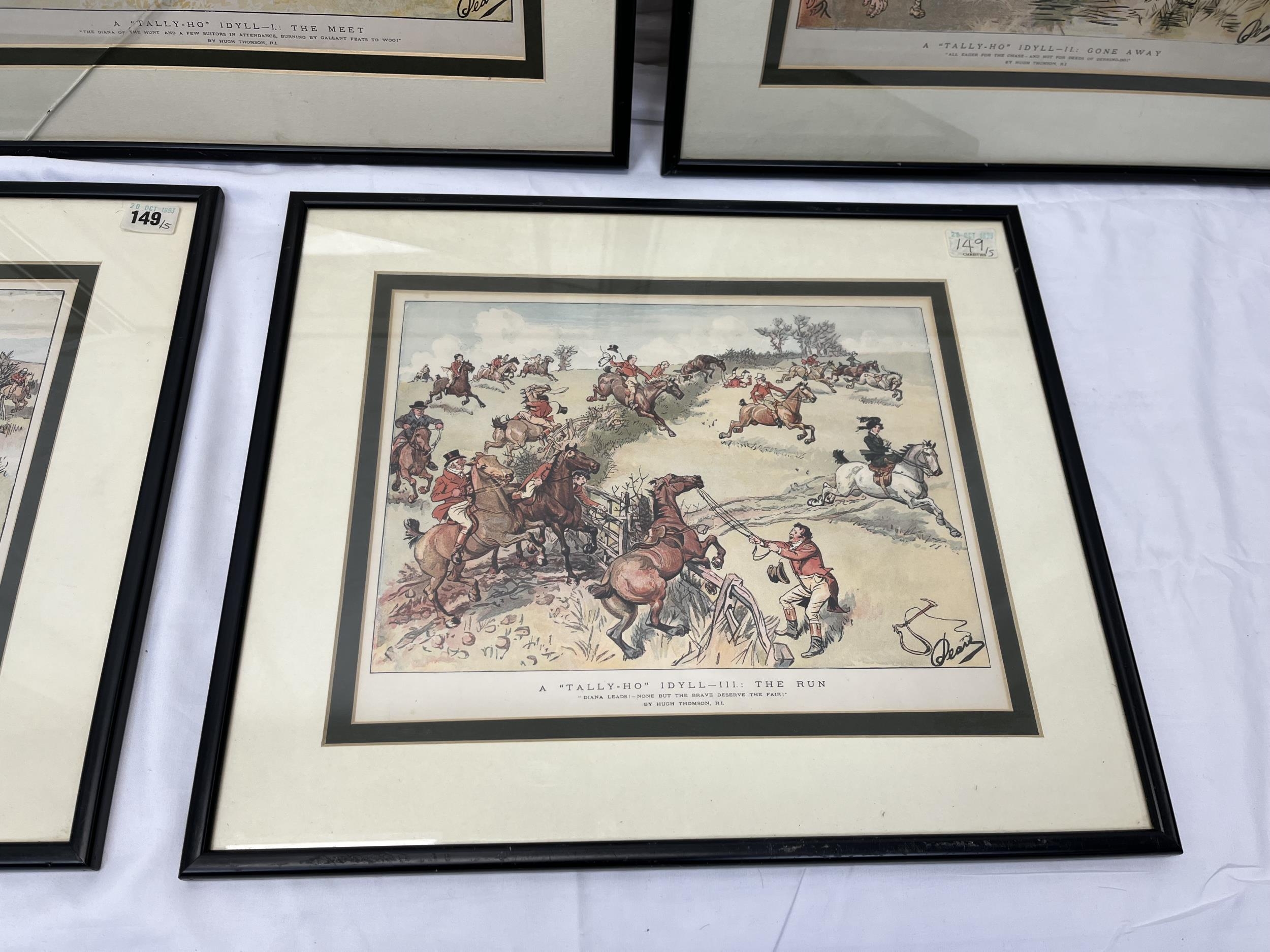 A set of five framed and glazed hunting prints, after Hugh Thompson, the Tally-Ho series. H.41 W. - Image 5 of 7