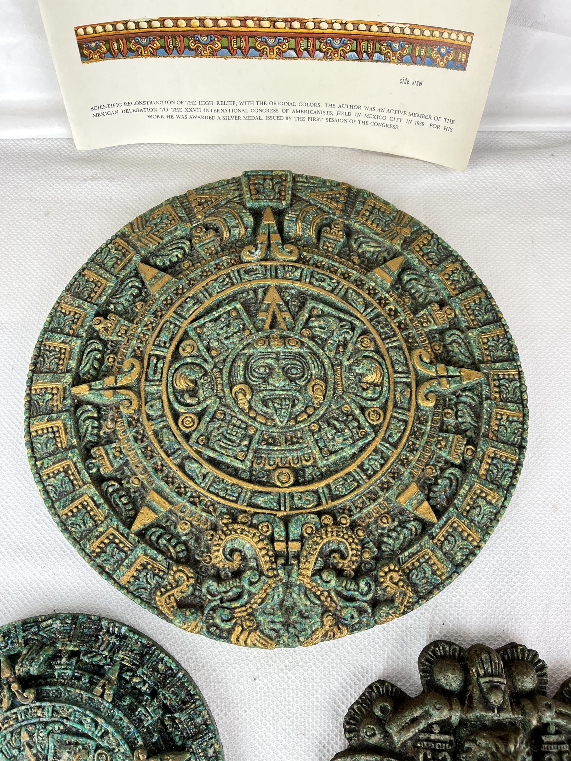 Three moulded Aztec items to do with the calendar. Largest Dia.29.5cm. - Image 2 of 7