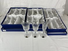Three boxed sets of Veritas cut crystal glasses. Largest 20cm.