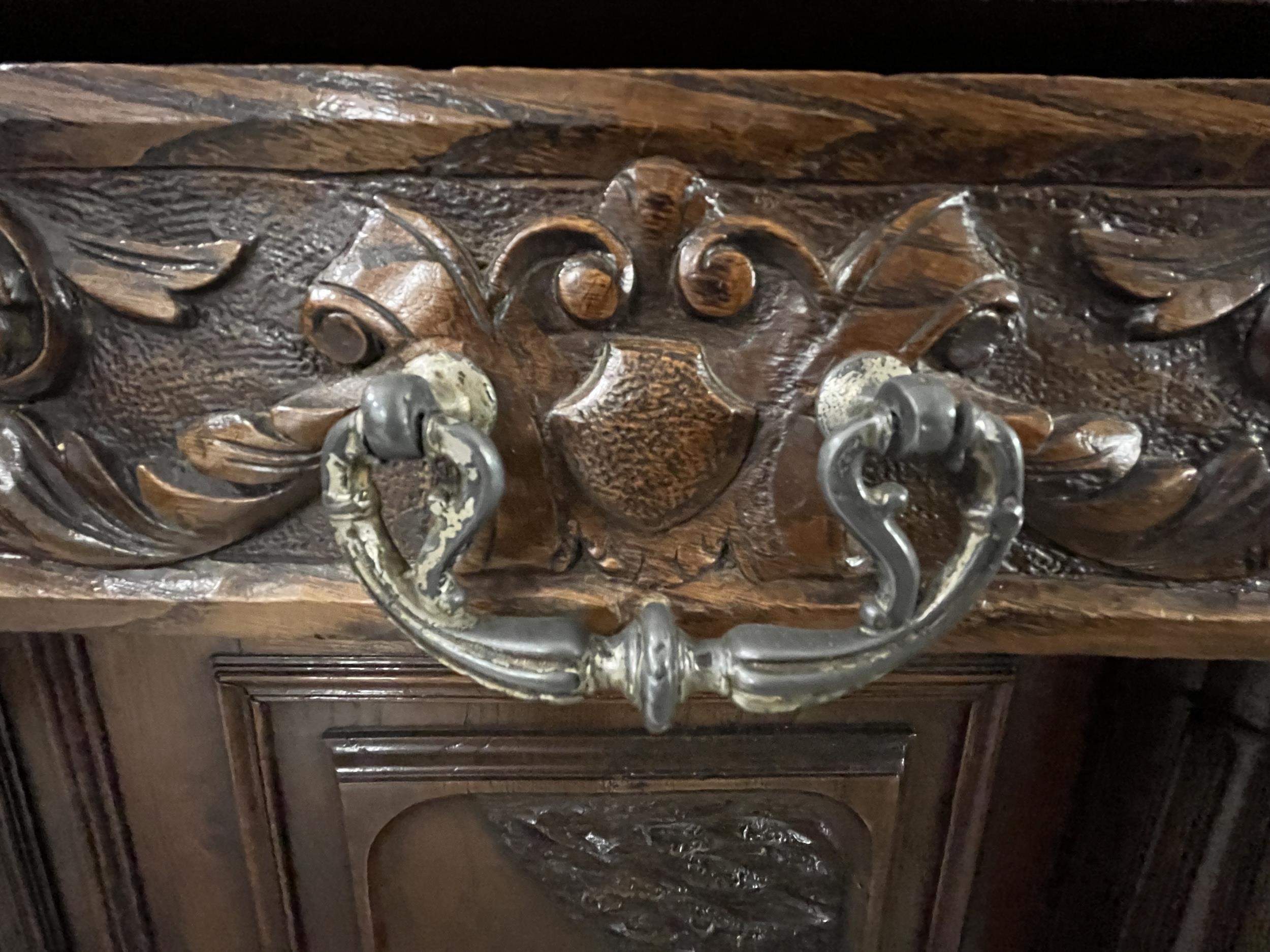 Library bookcase, 19th century French, carved chestnut. Comes in two sections. H.226 W.135.5 D.56cm. - Image 12 of 12