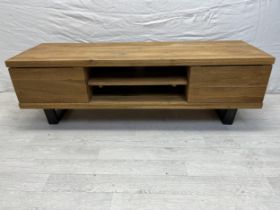 Hi Fi or TV stand, contemporary hardwood on metal supports. H.45 W.138 D..45cm.
