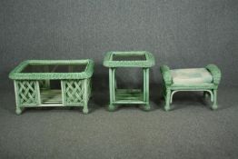 Three pieces of contemporary loom style conservatory furniture, viz: Two occasional tables and a