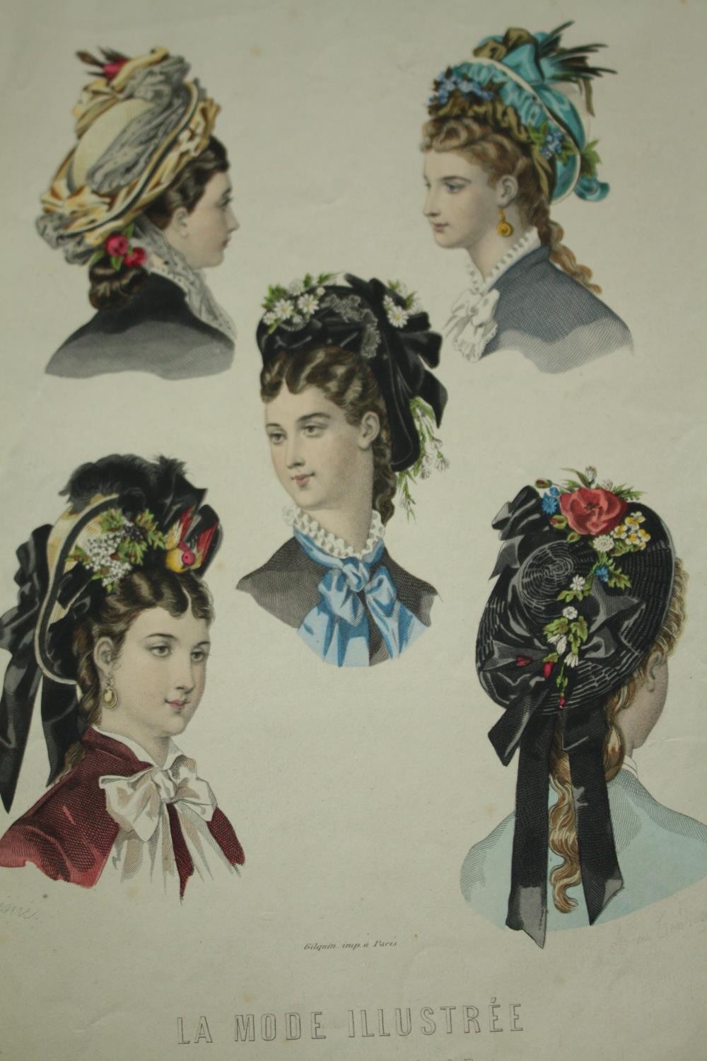 A set of three 19th century hand coloured engravings, French fashion. H.52 W.33cm. (each) - Image 7 of 7