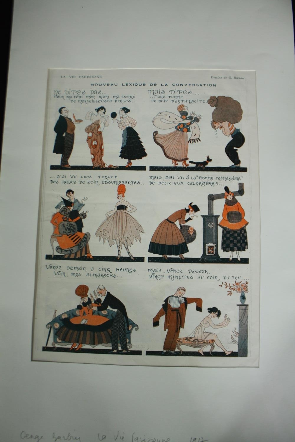 A set of three French Art Deco fashion prints in the form of a comic strip. H.51 W.33cm. (each) - Image 2 of 7