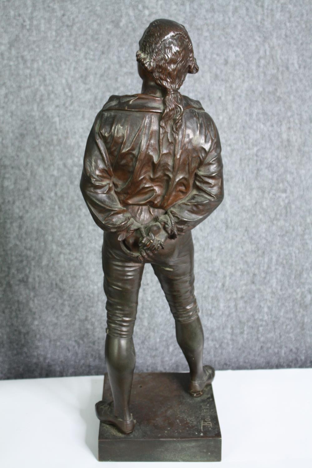 After Eutrope Bouret (1833-1906), a C.1900 patinated bronze figure of a prisoner. H.56cm. - Image 4 of 8