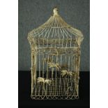 A distressed painted metal 19th century style bird cage. H.57cm.