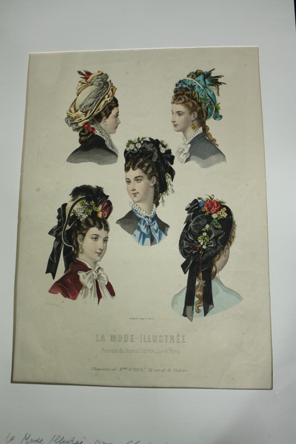 A set of three 19th century hand coloured engravings, French fashion. H.52 W.33cm. (each) - Image 2 of 7
