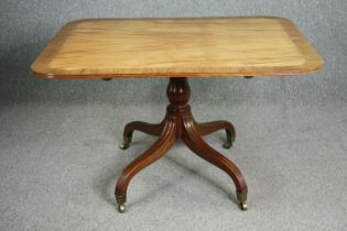 Dining or breakfast table, Georgian satinwood and crossbanded with tilt top action. H.69 W.121 D.