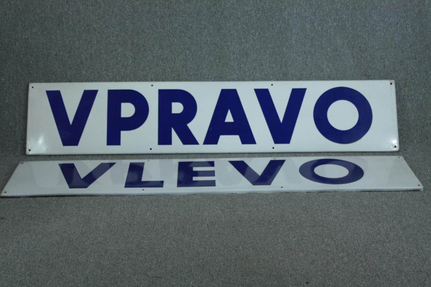 A pair of large enamelled metal Czech road signs. Keep Right and Keep Left. L.200 W.40cm. (each)