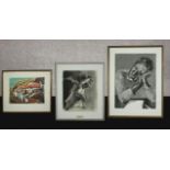 Carlos Sapochnik, The Furies, charcoal study, framed and glazed. H.62 W.53cm.